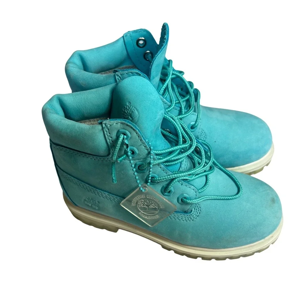 Timberland 6 Inch Premium Waterproof Boots Turquoise Kids Size 12 A18T4‎